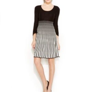 Calvin Klein 3/4 Sleeve Stripe Flare Sweater Dress
